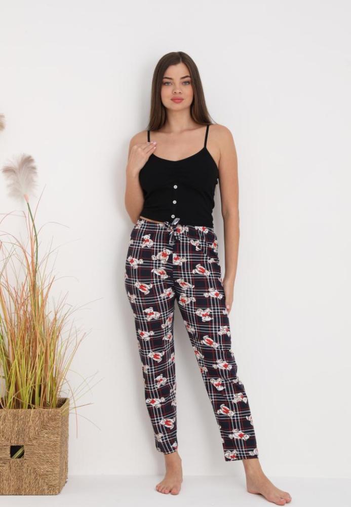 Pantaloni de Pijama Dama ,Culoare Bleumarin cu Ursuleti Crem ,Engros